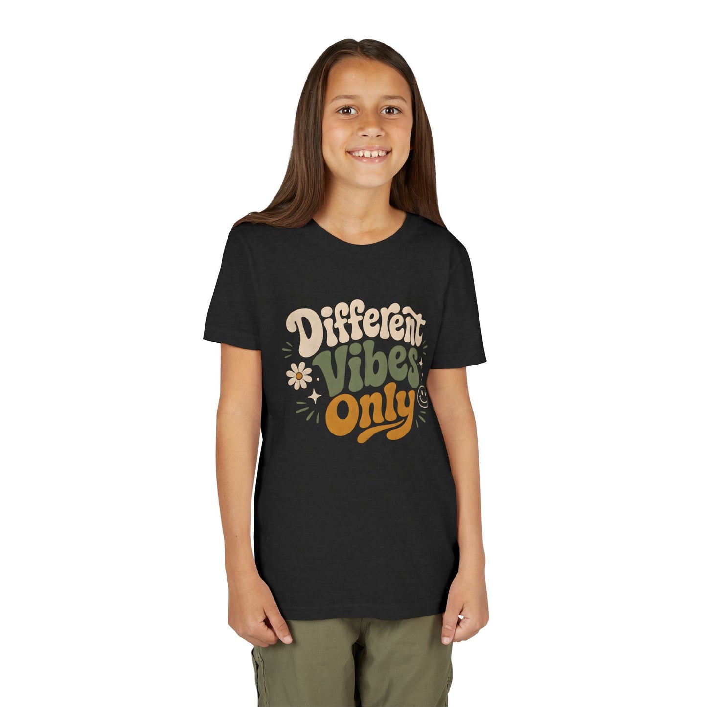 Youth Tee — "Different Vibes Only" Retro Flower Kids T-Shirt
