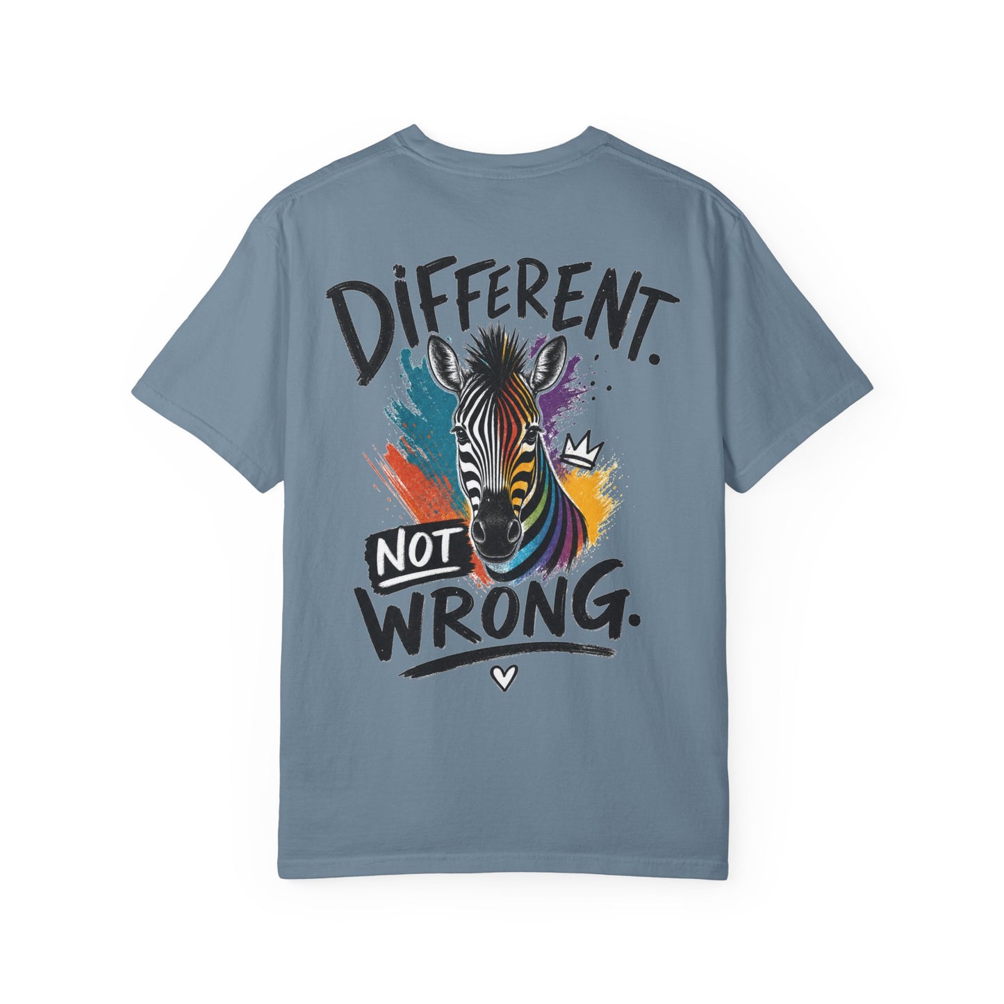 Different Not Wrong Zebra T-Shirt — Neurodivergent Colorful Inspirational Graphic Tee