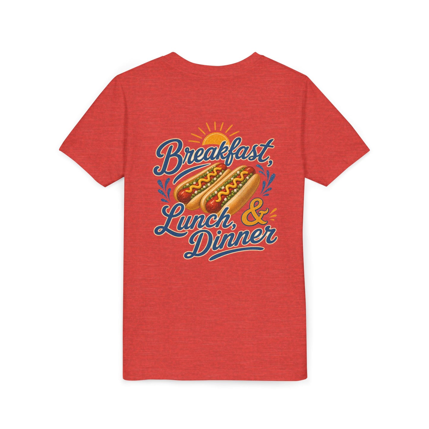 “Breakfast, Lunch & Dinner” Hot Dog Graphic Tee Youth BACK PRINT —