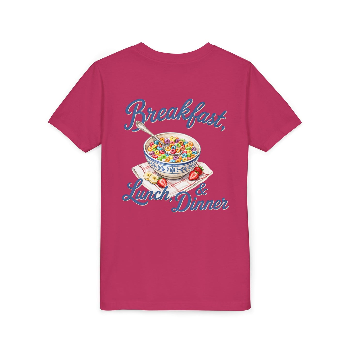 “Breakfast, Lunch & Dinner” Cereal Bowl Kids Youth Tee - Shirt BACK PRINT