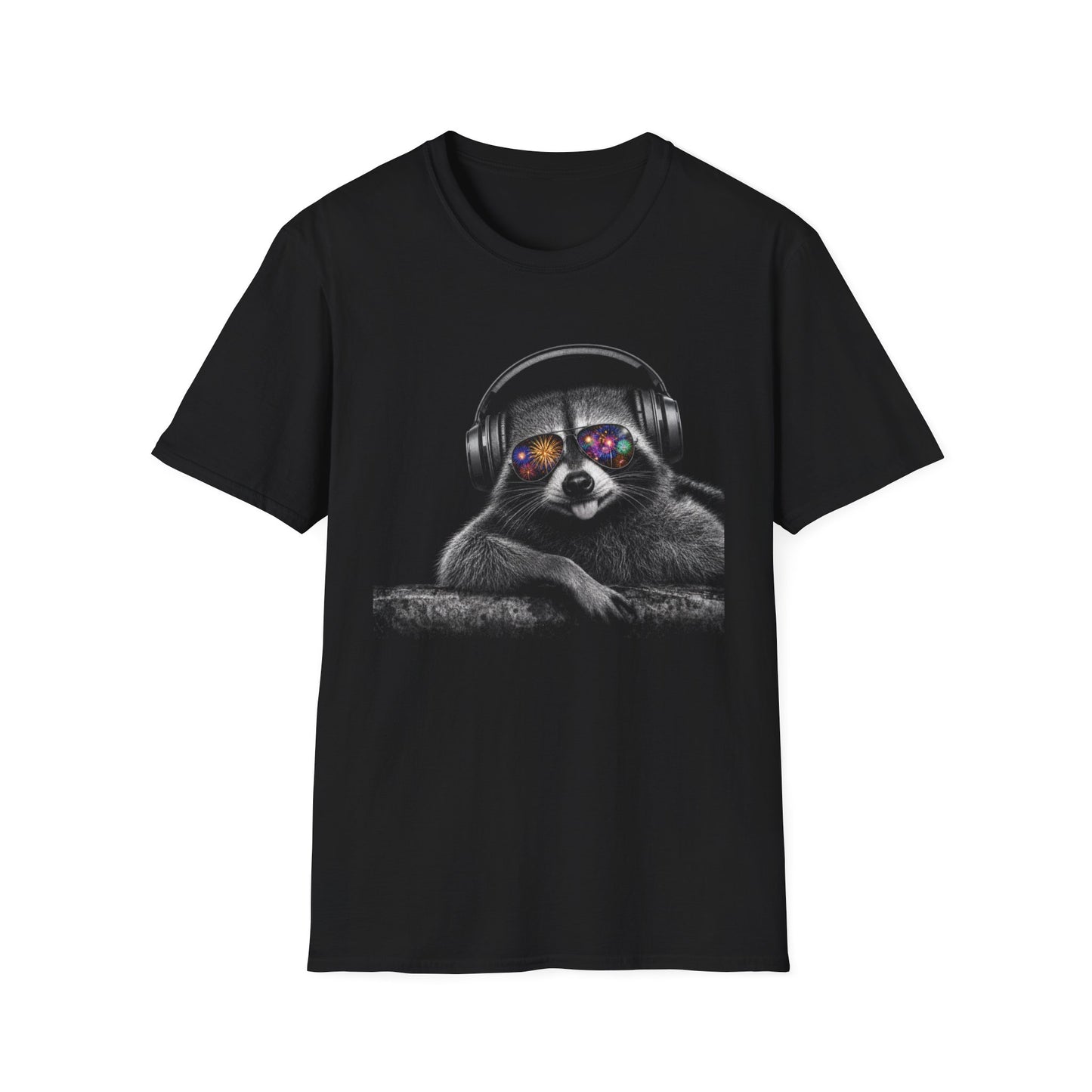 4th of July Raccoon T-Shirt — Retro Headphones & Fireworks Sunglasses Graphic Tee