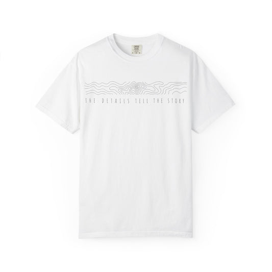 "THE DETAILS TELL THE STORY" Black Print minimal graphic line Tee