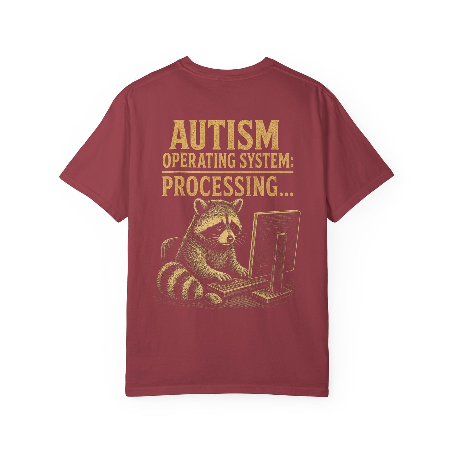 Autism Operating System T-Shirt — 'Processing...' Raccoon Graphic Tee