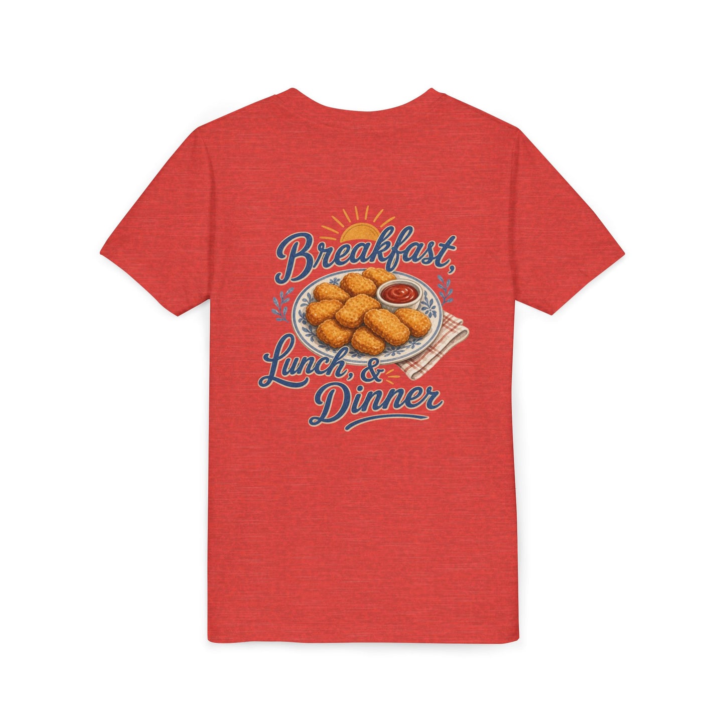 "Breakfast, Lunch & Dinner" Chicken Nugget Graphic Youth Tee — BACK PRINT