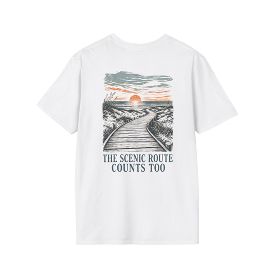 "The Scenic Route Counts Too" Vintage Boardwalk Graphic Tee