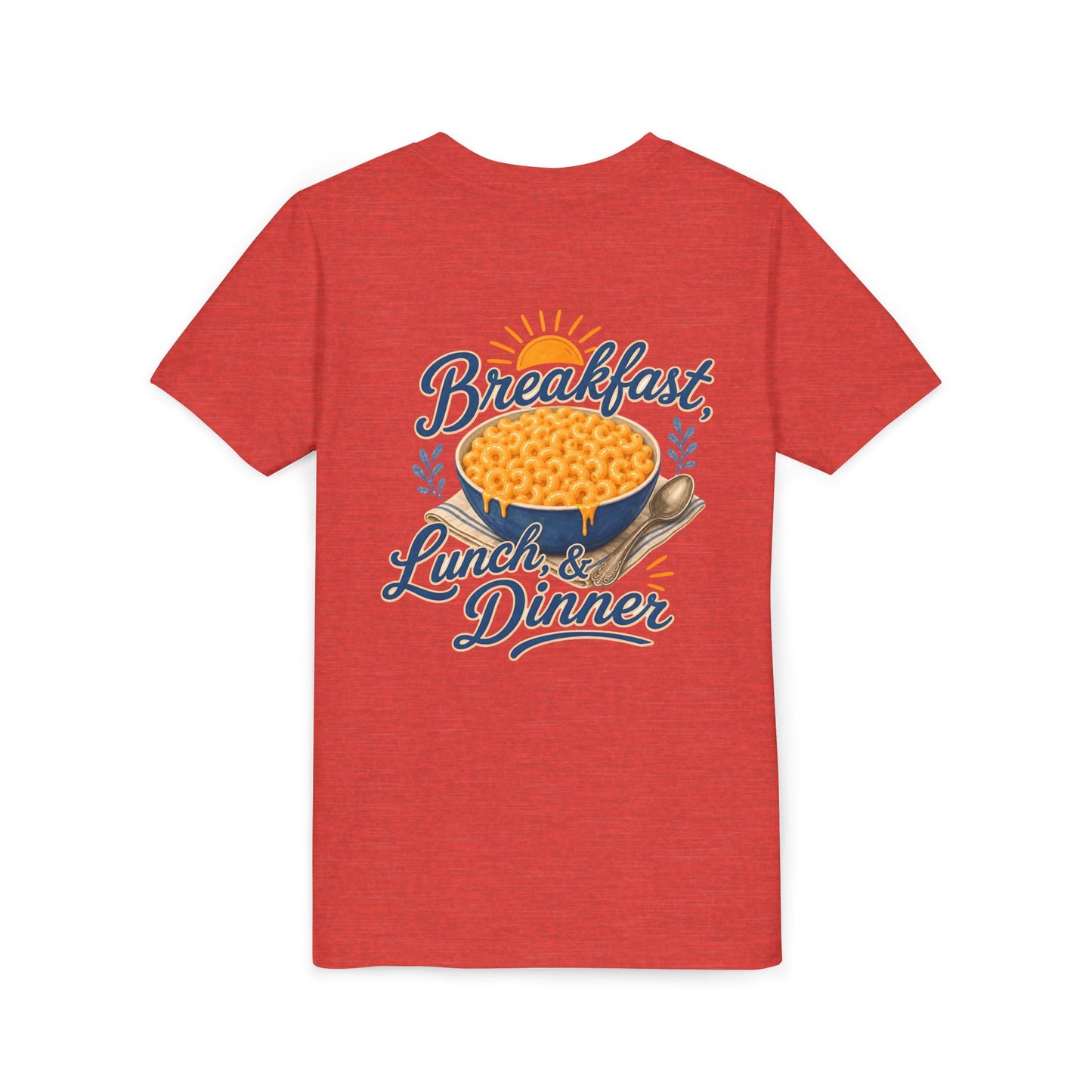 "Breakfast, Lunch & Dinner" Macaroni and Cheese Bowl Graphic Youth Tee — BACK PRINT