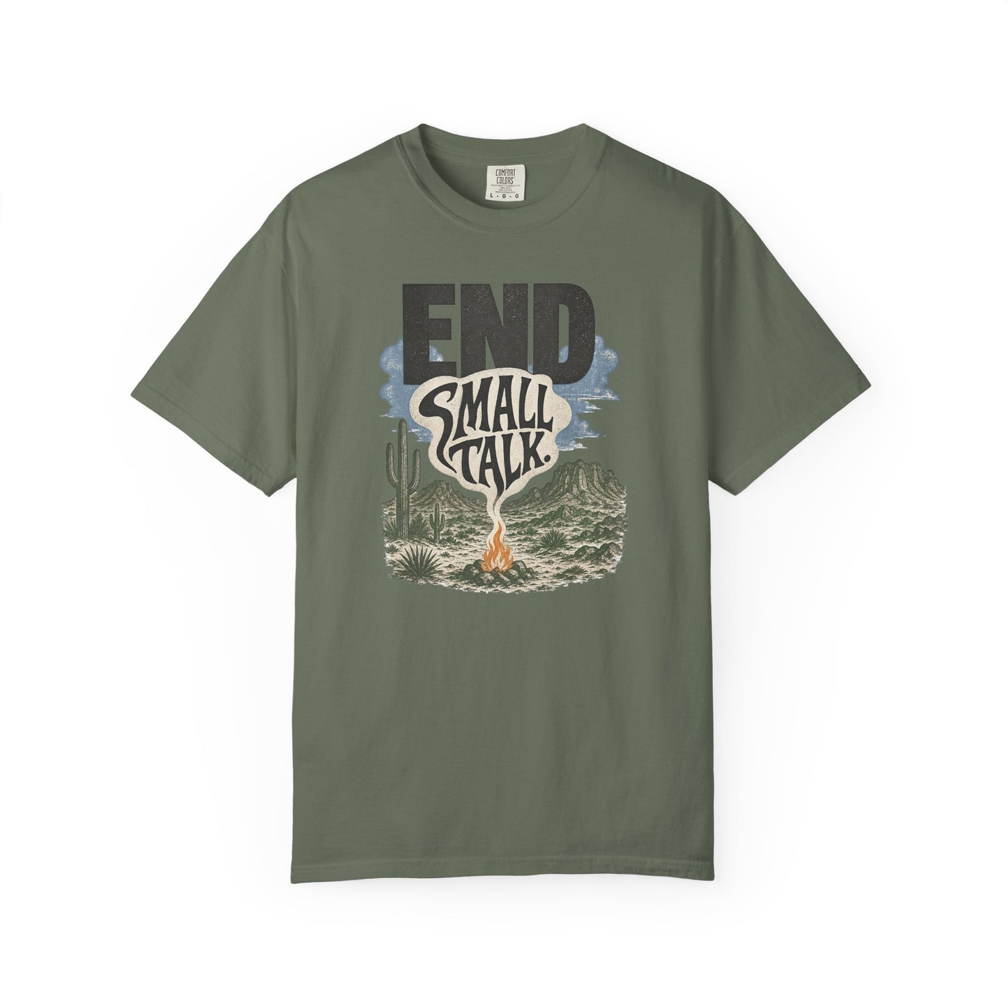 End Small Talk T‑Shirt — Campfire Desert Graphic Tee for Introverts
