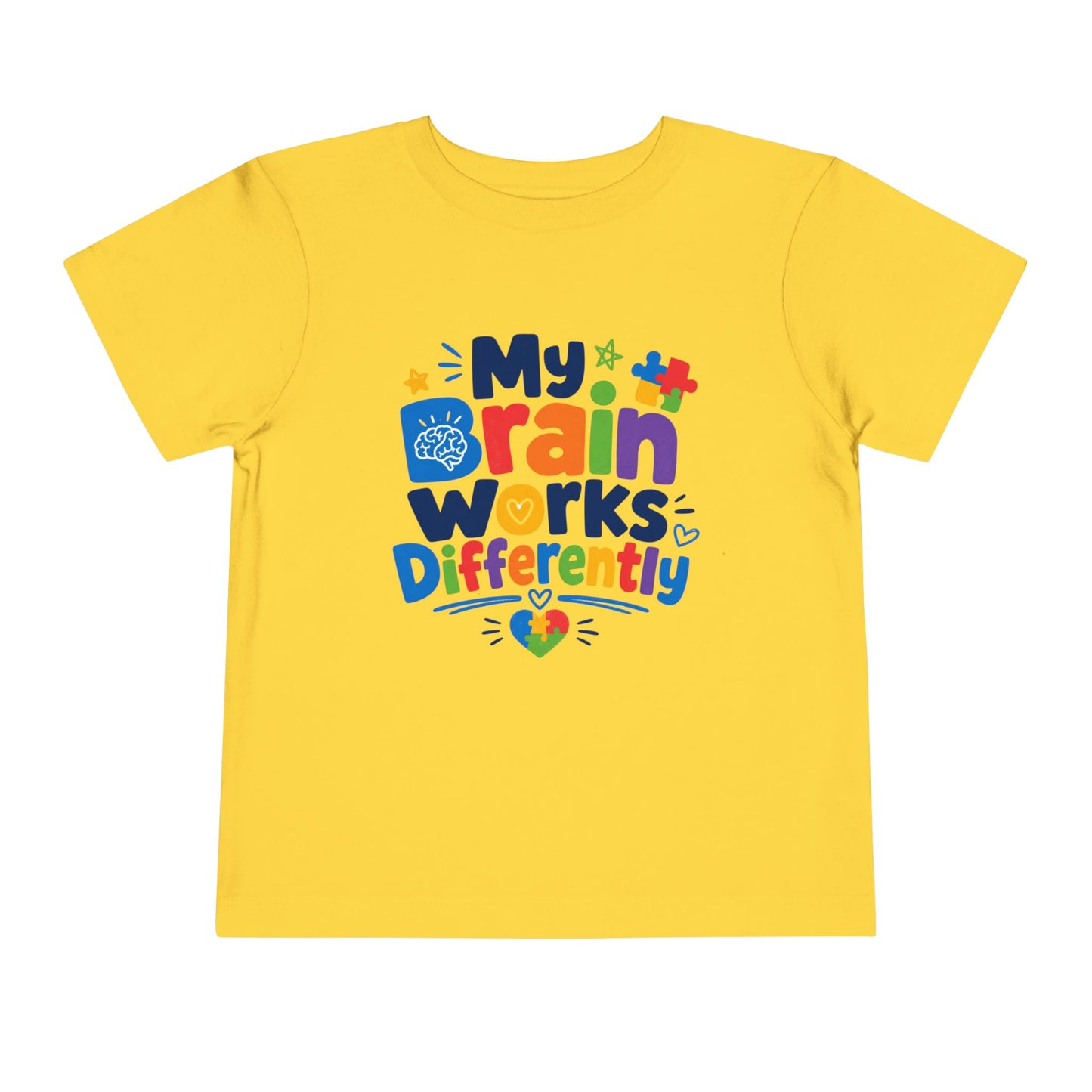 Toddler Tee — "My Brain Works Differently" Autism Awareness Kids Shirt - Yellow, 5T image