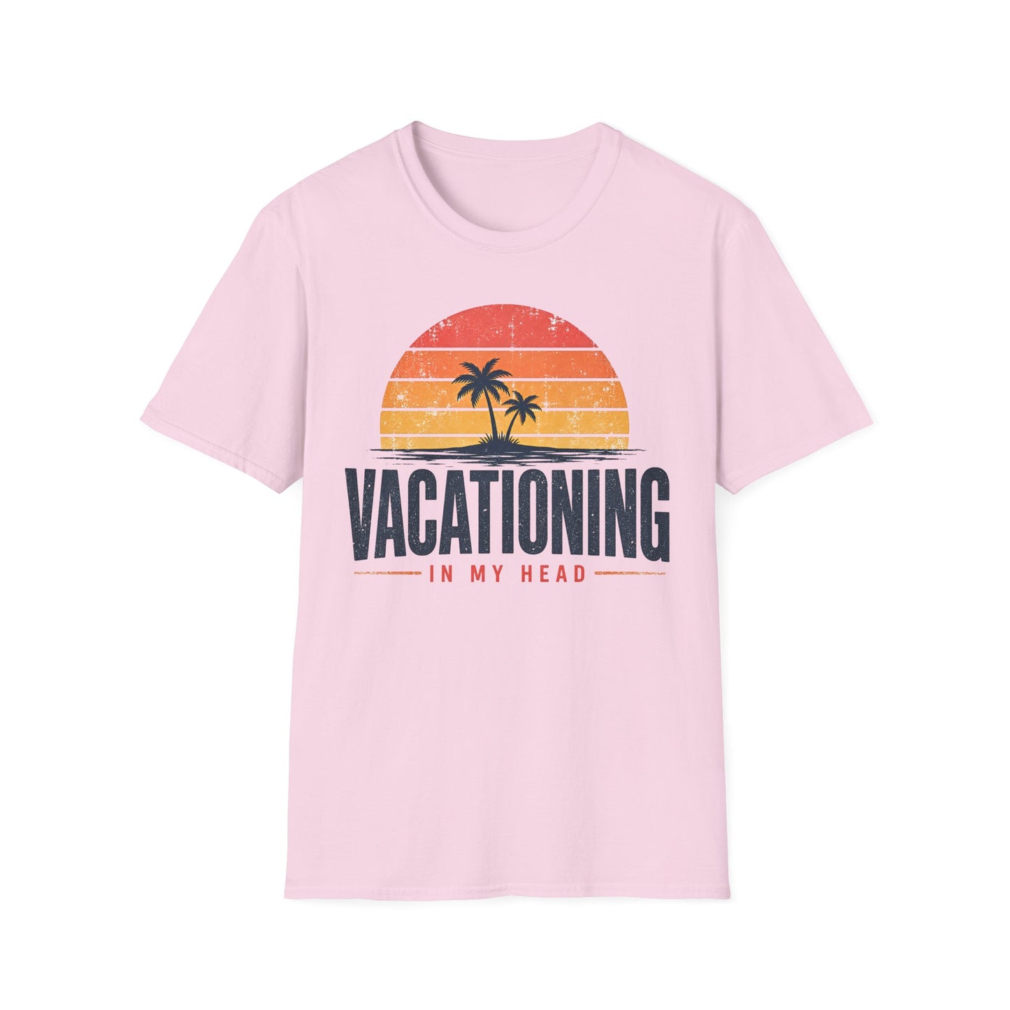 Vacationing T-Shirt — Retro Palm Sunset "Vacationing in My Head" Tee