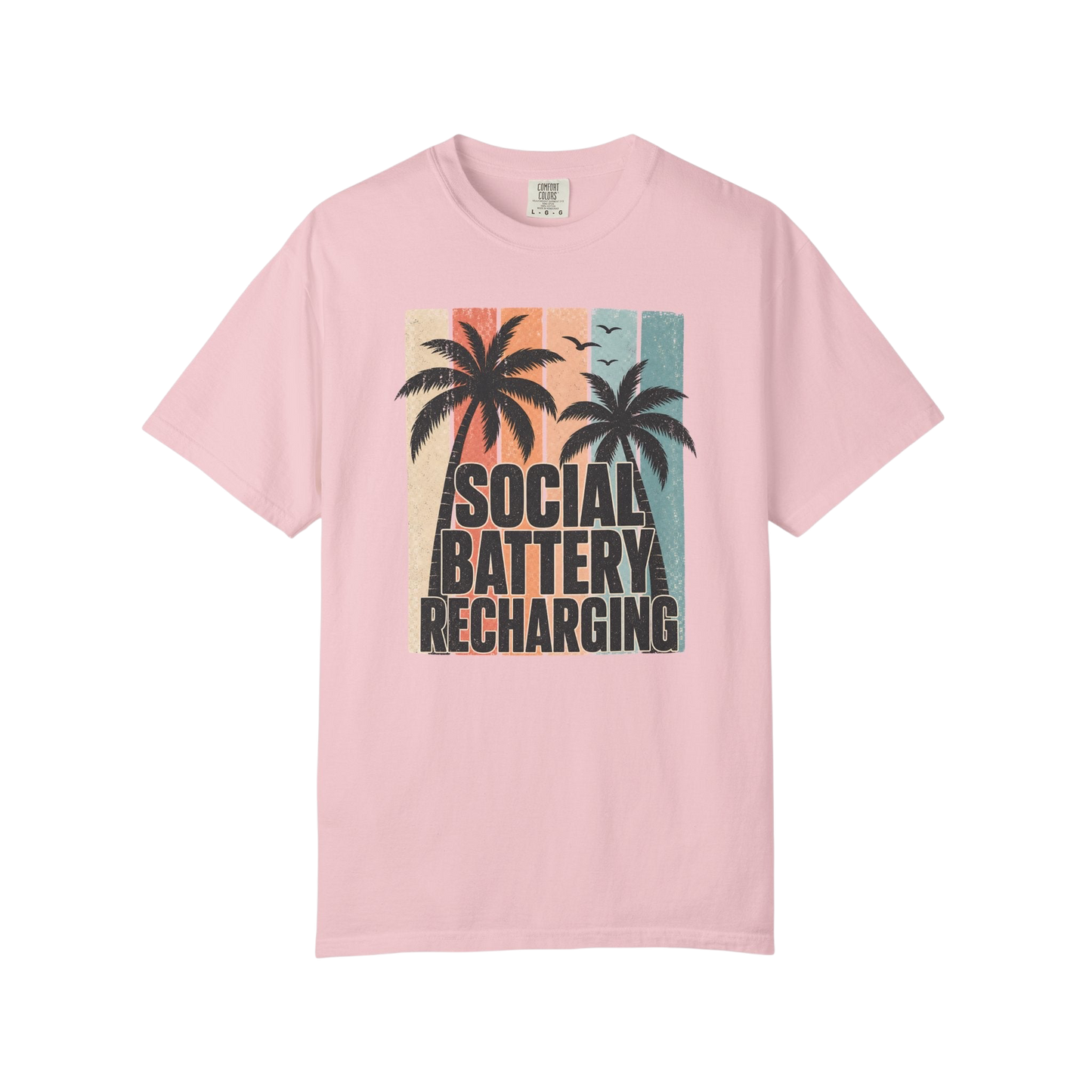 Social Battery Recharging T-Shirt — Retro Palm Beach Vacation Tee