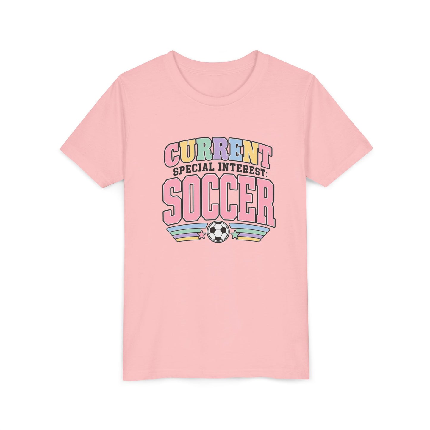"Current Special Interest: Soccer" Pastel Soccer T-Shirt Youth Tee —