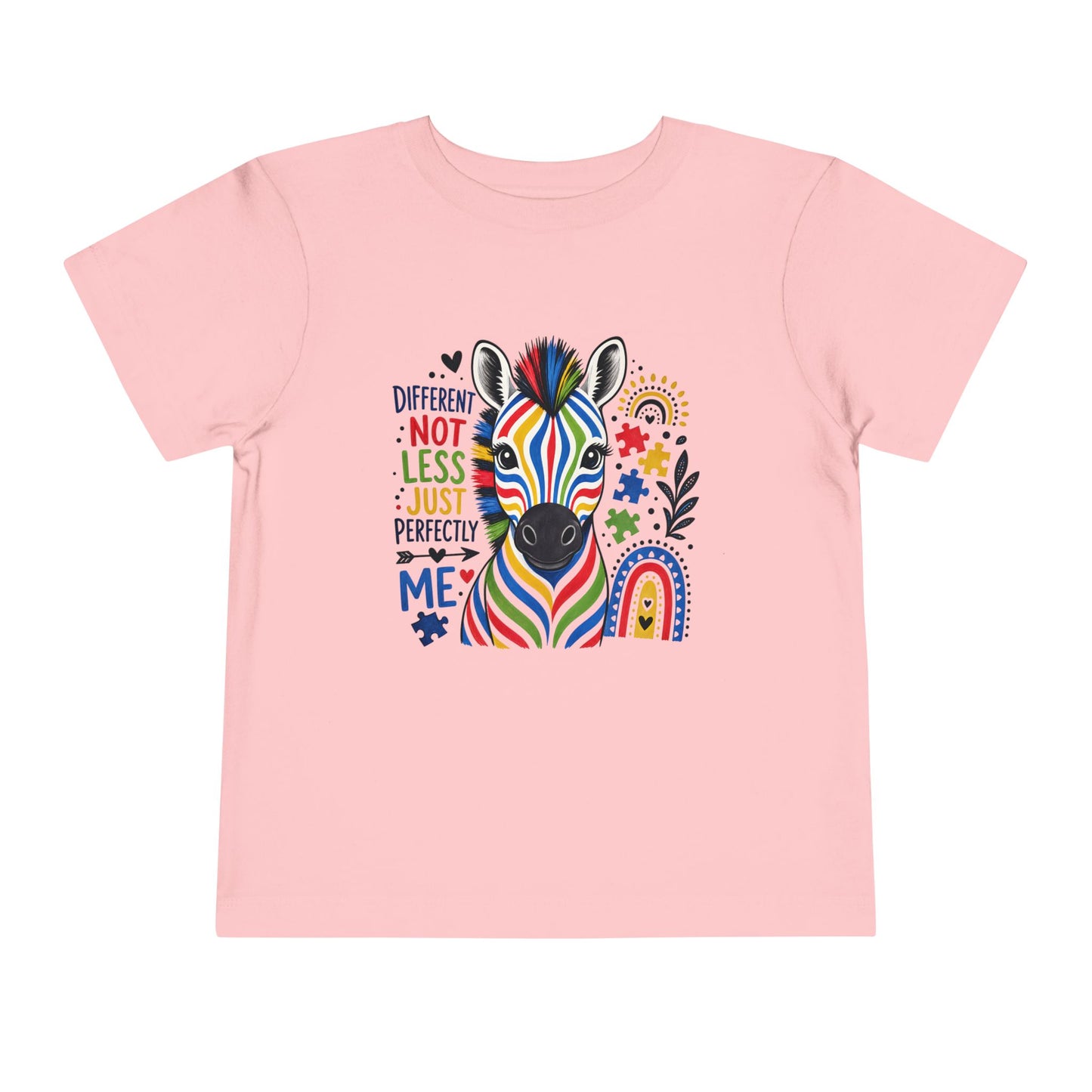 Toddler Tee — Colorful Zebra "Different Not Less, Just Perfectly Me"