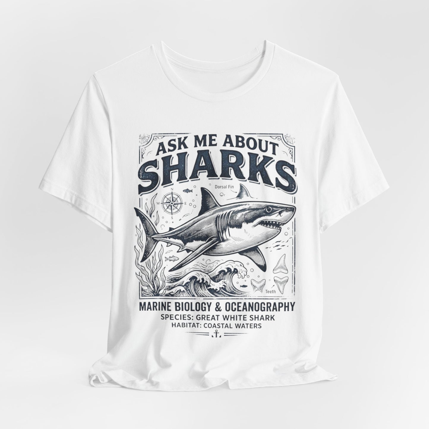 Ask Me About Sharks Tee Shirt — Great White Shark Marine Biology Tee image 3