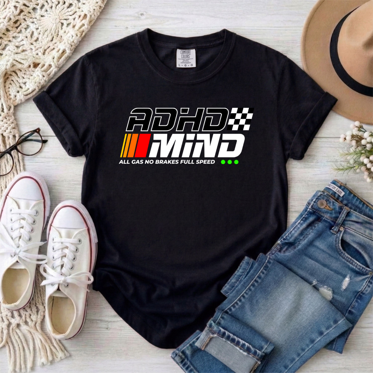 ADHD MIND 'All Gas No Brakes' Retro Checkered Racing T-Shirt – Au