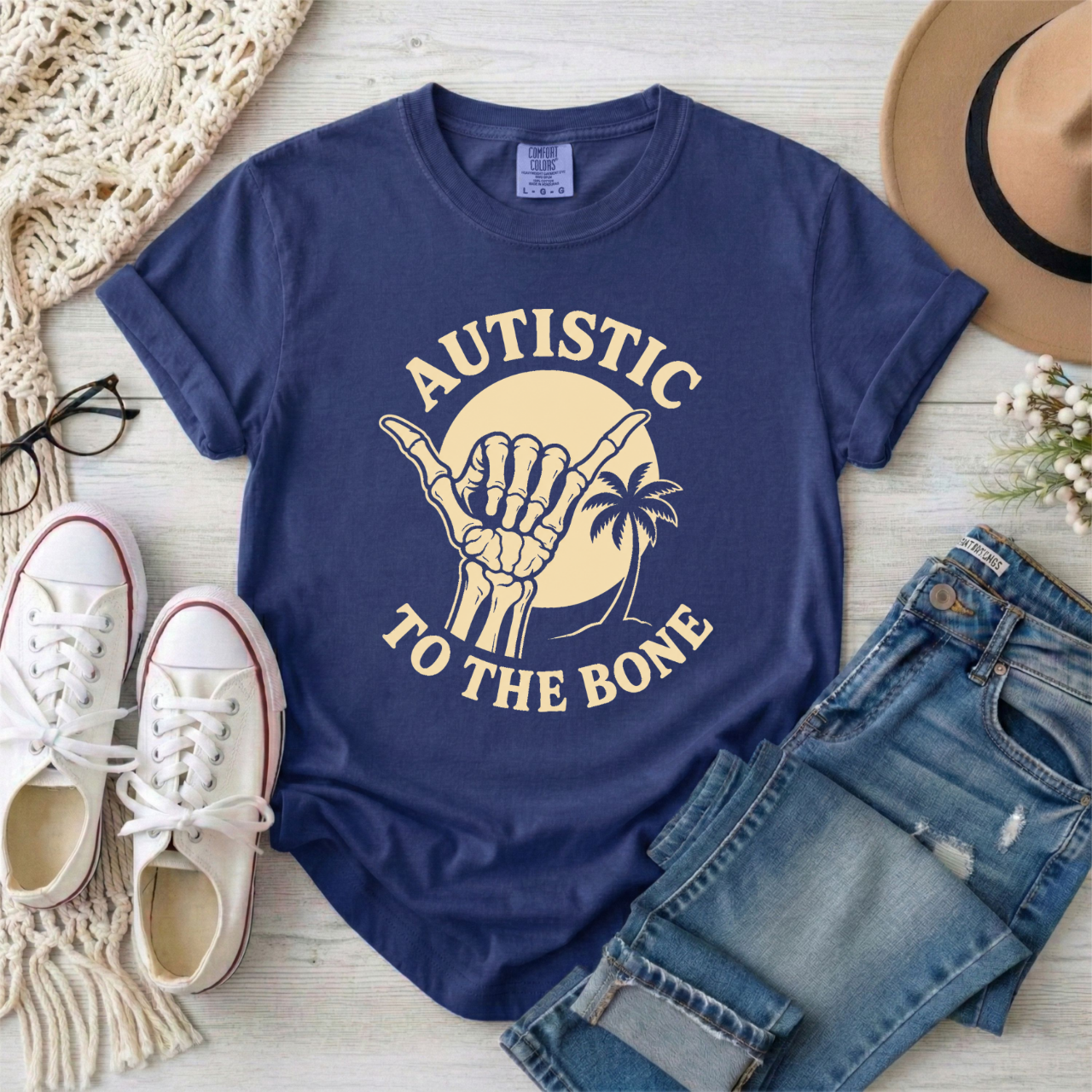 Autistic To The Bone Skeletal Hang Loose Graphic T-Shirt