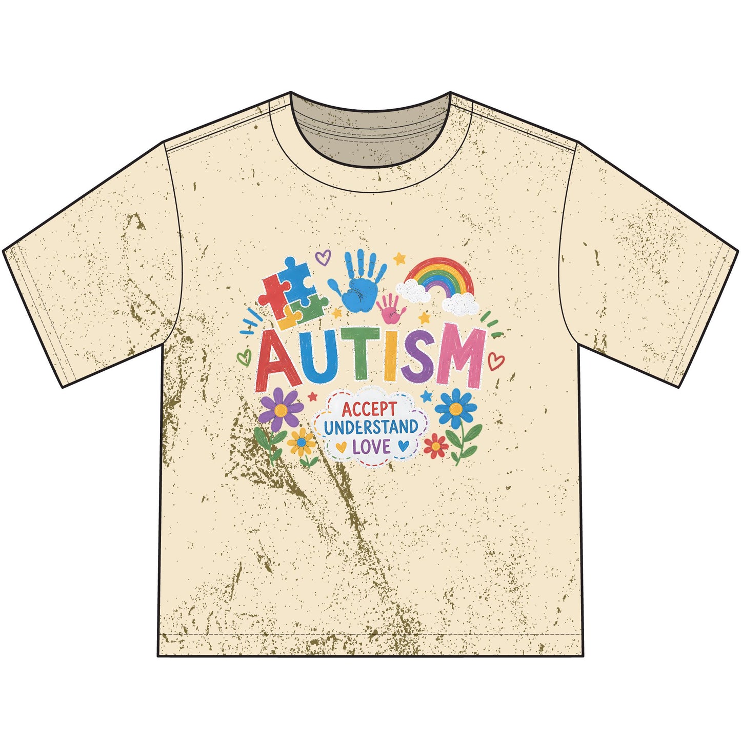Autism Awareness Heavyweight Color Blast Youth T-Shirt — "Accept Understand Love" Colorful Puzzle & Rainbow Design image