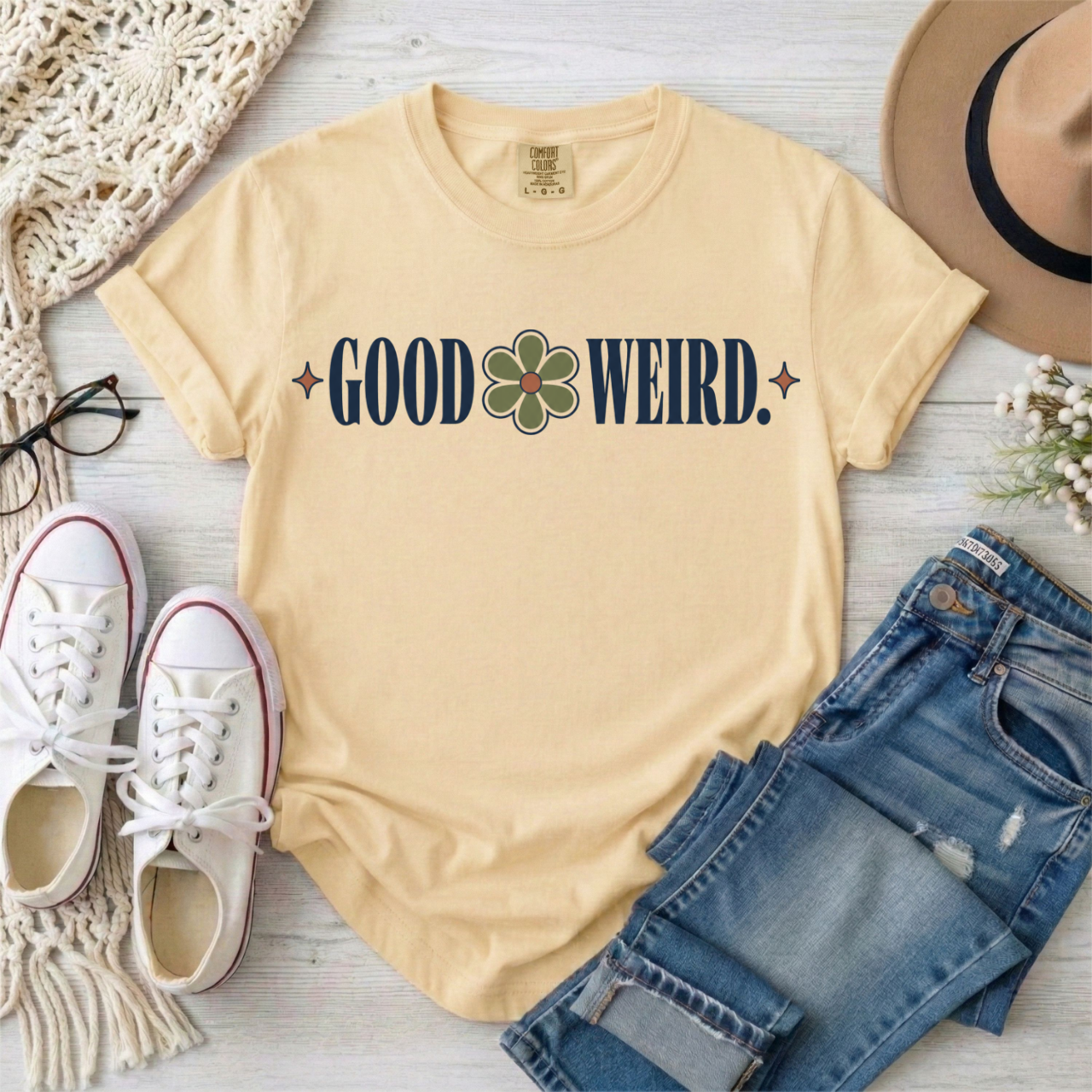 Good Weird T‑Shirt — Retro Clover Graphic Tee