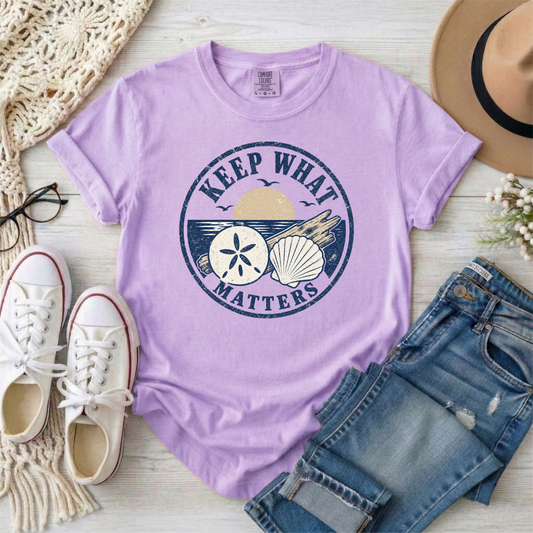 "Keep What Matters" Coastal Shells Graphic T-Shirt