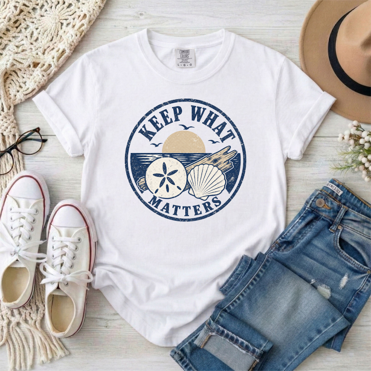 "Keep What Matters" Coastal Shells Graphic T-Shirt