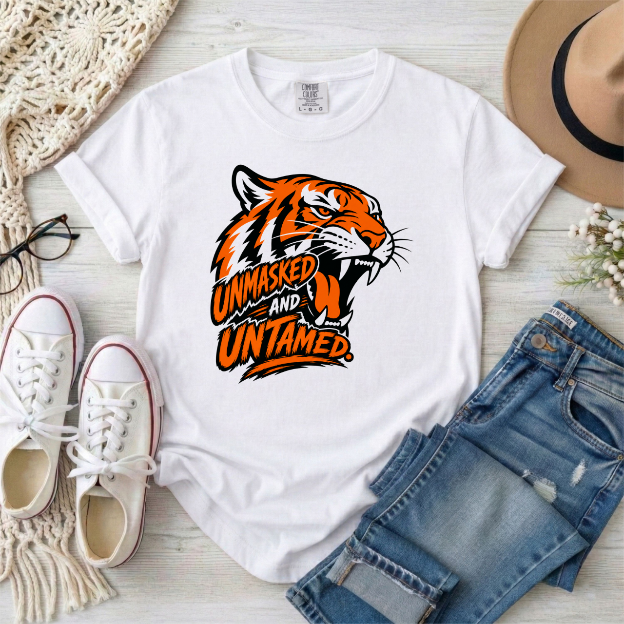 "Unmasked and Untamed" Neurodivergent Tiger Graphic T-Shirt — Bold Animal Design