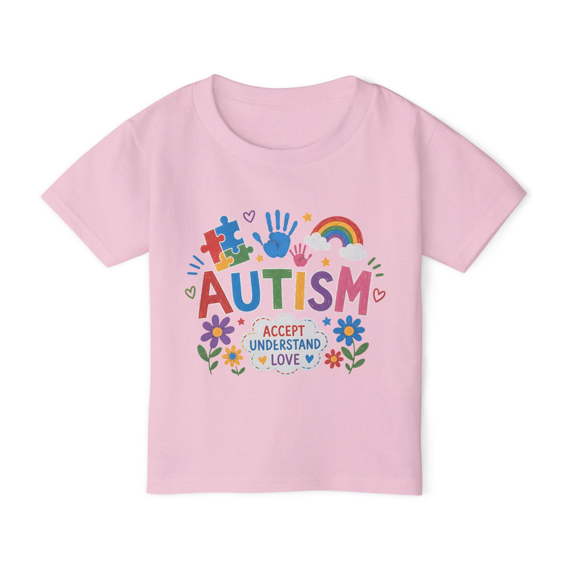 Toddler T-Shirt - Colorful "Autism: Accept Understand Love" Awareness Tee-Shirt - Light Pink, 6T image