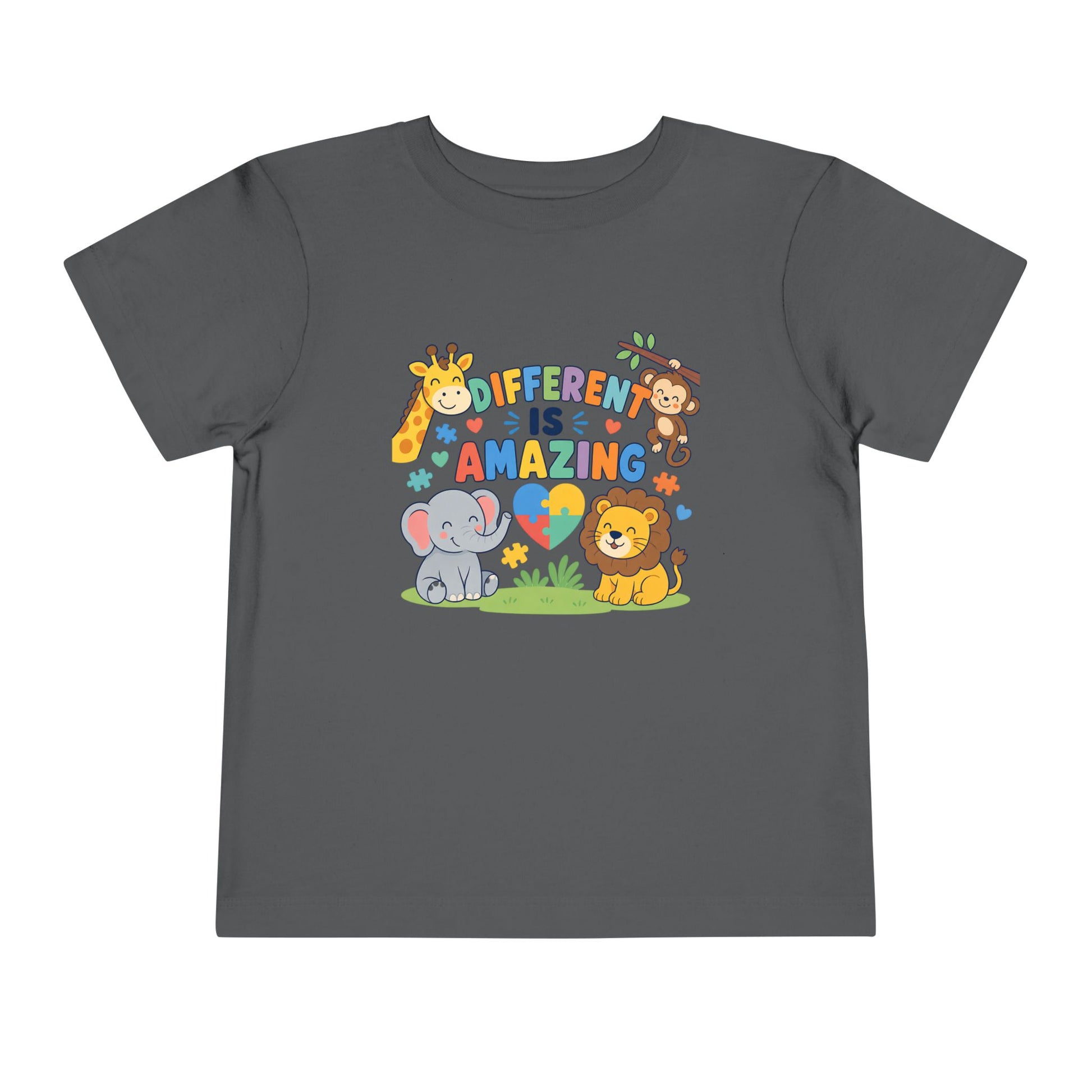 Toddler Tee — "Different Is Amazing" Jungle Animals Graphic - Asphalt, 2T image