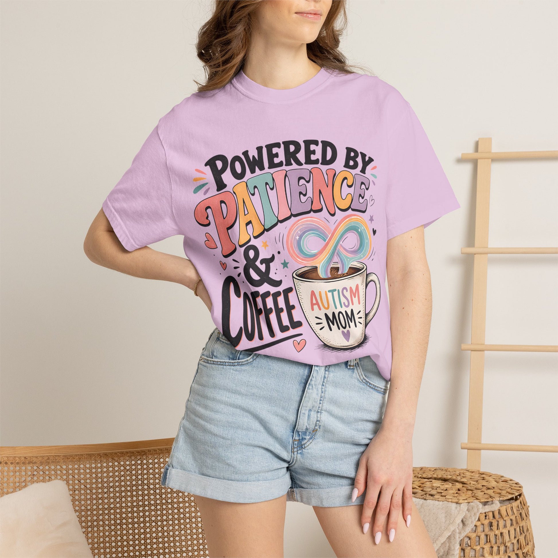 Autism Mom T-Shirt — "Powered by Patience &amp; Coffee" Graphic Tee image 43