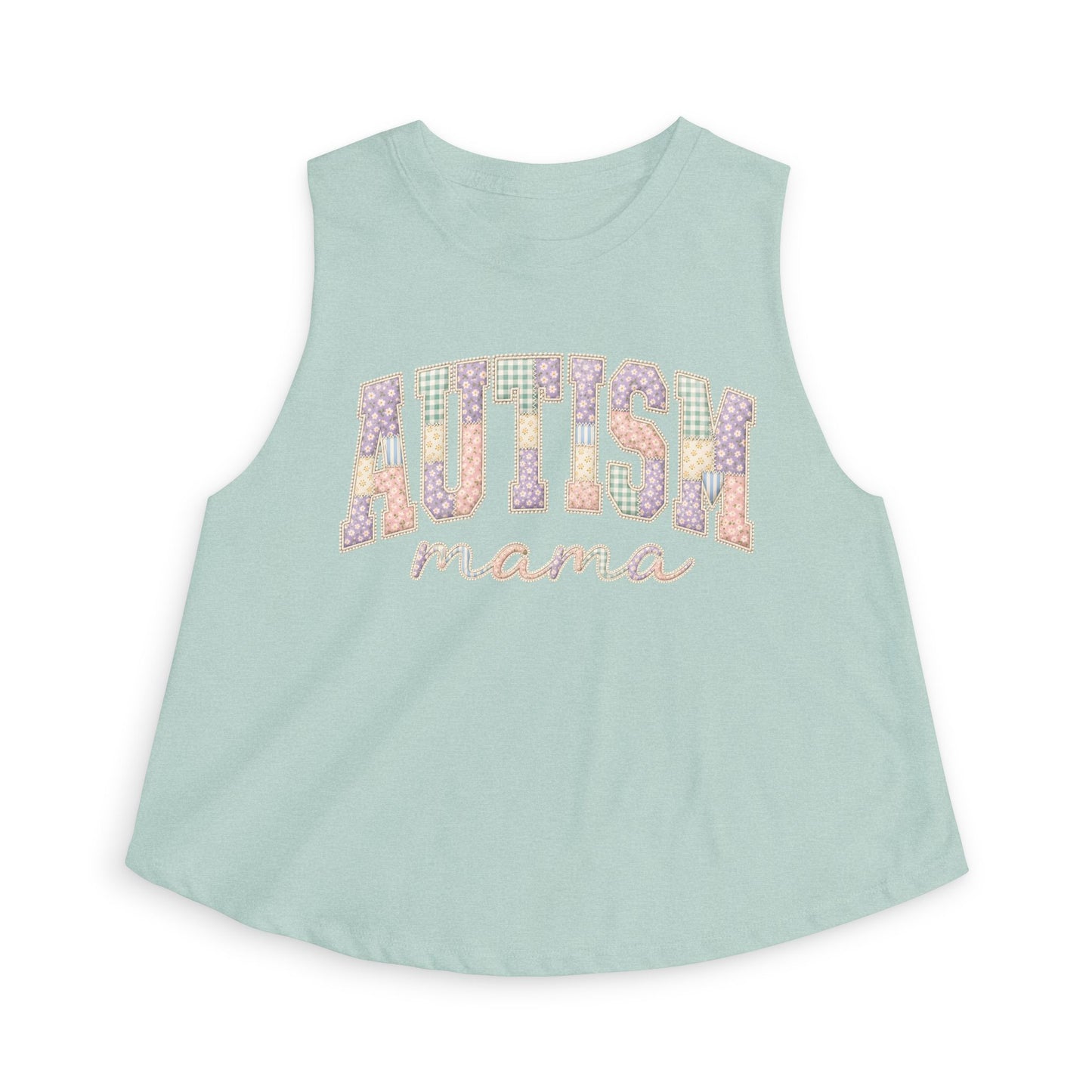 Autism Mama Crop Top - Pastel Patchwork Lettering Support Tank image