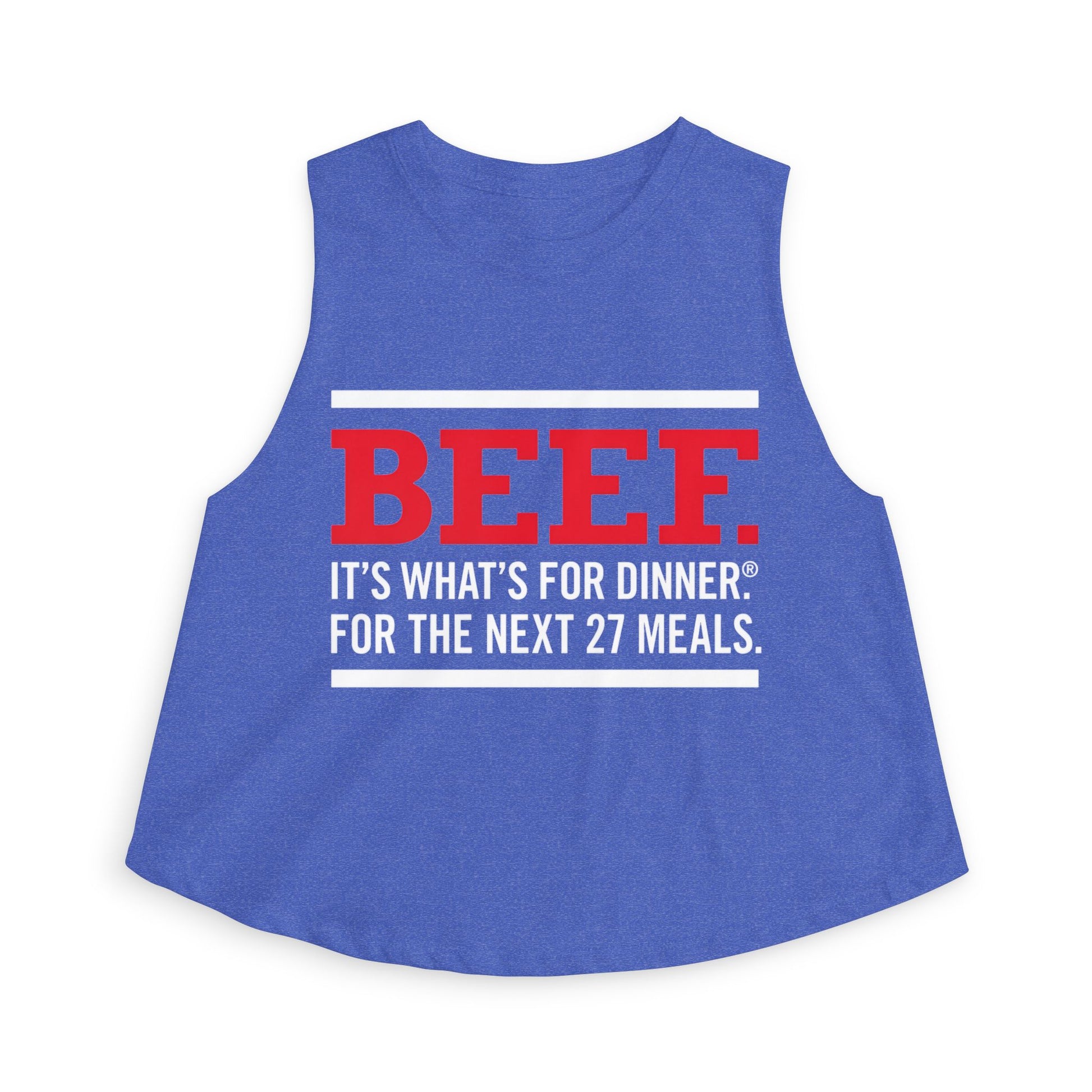 Crop Top — "BEEF: It's What's For Dinner. For The Next 27 Meals." — Funny Autism Routine Tank image