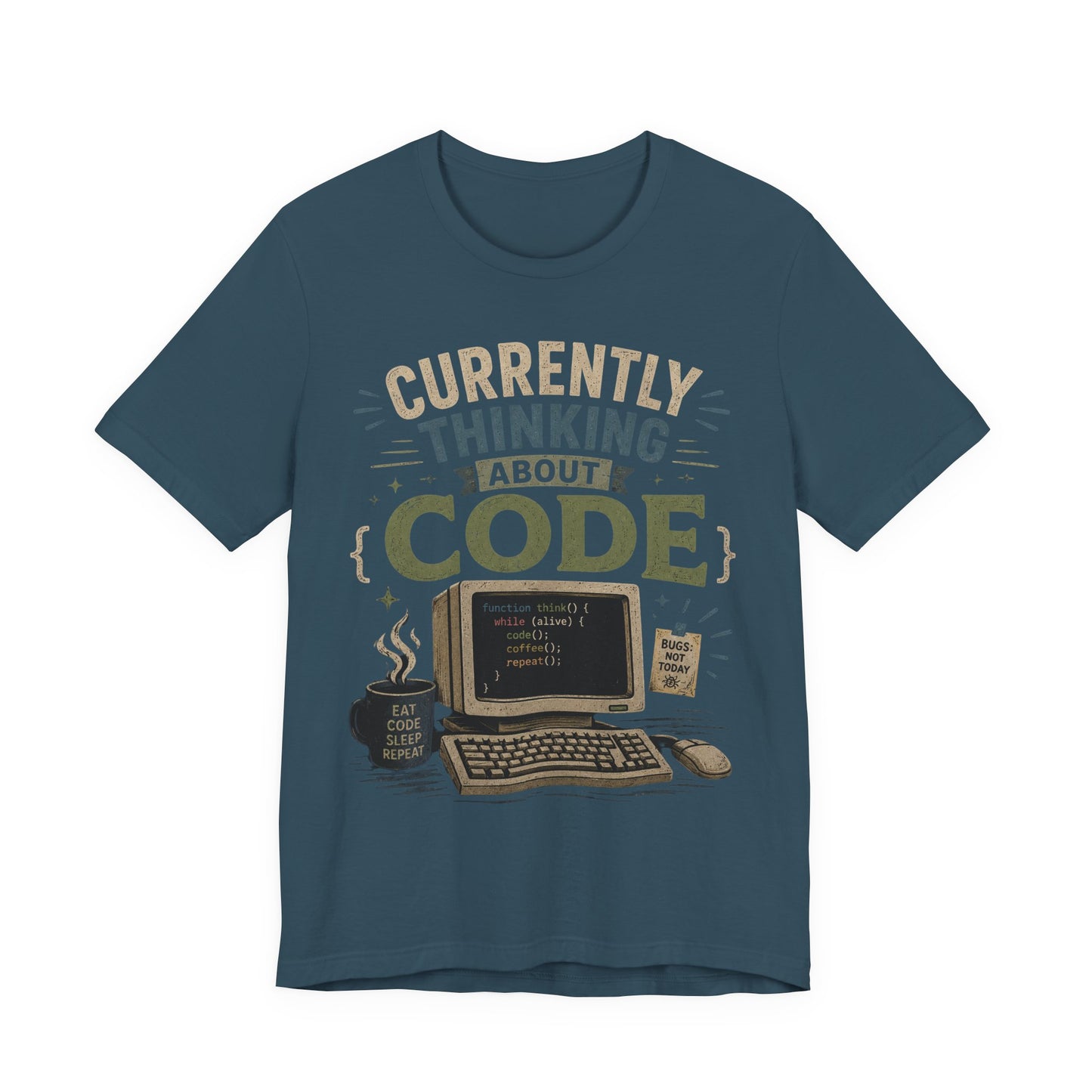 Currently Thinking About Code T-Shirt — Funny Programmer Graphic Tee image