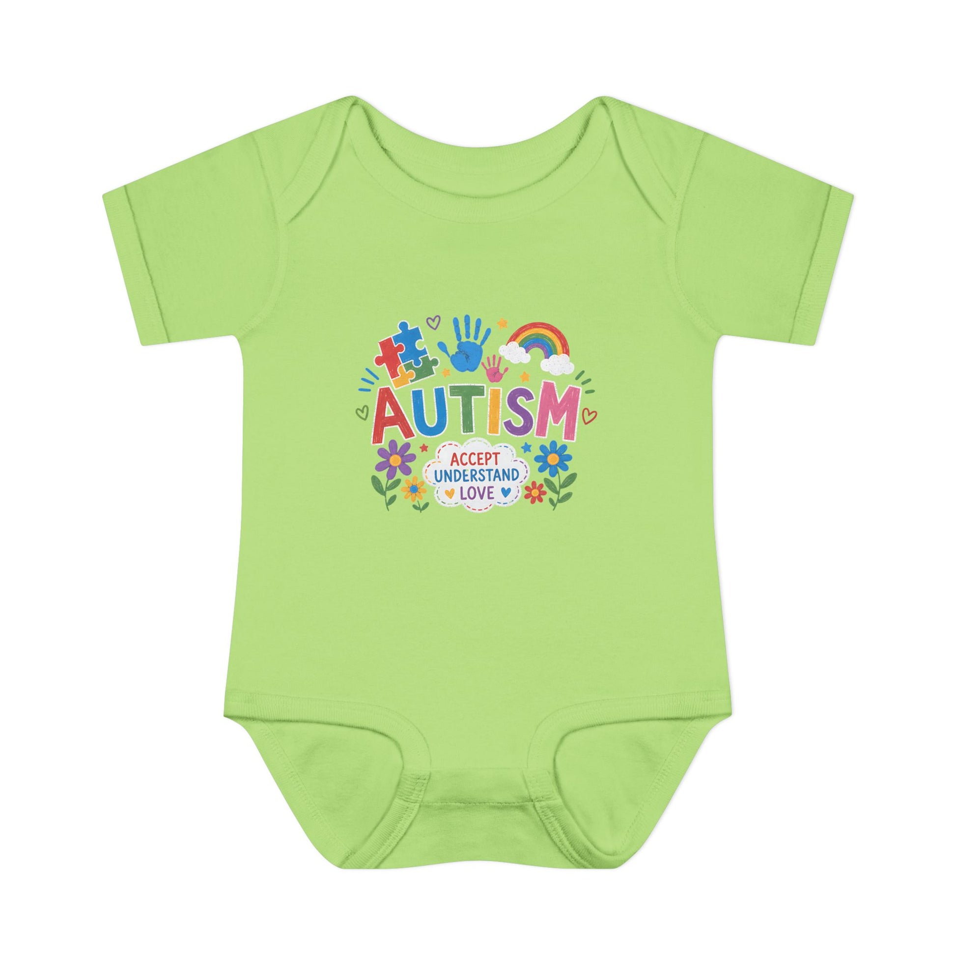 Autism Awareness Infant Bodysuit — 'Accept Understand Love' Colorful Design - NB (0-3M), Key Lime image