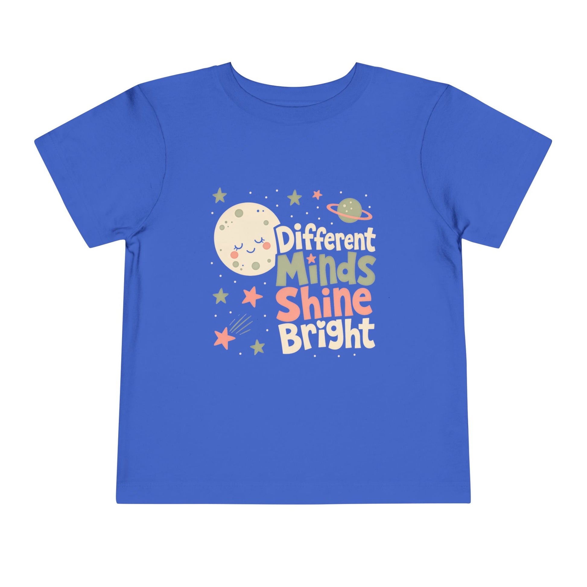 Toddler Tee — "Different Minds Shine Bright" Space Autism Awareness Shirt - True Royal, 2T image