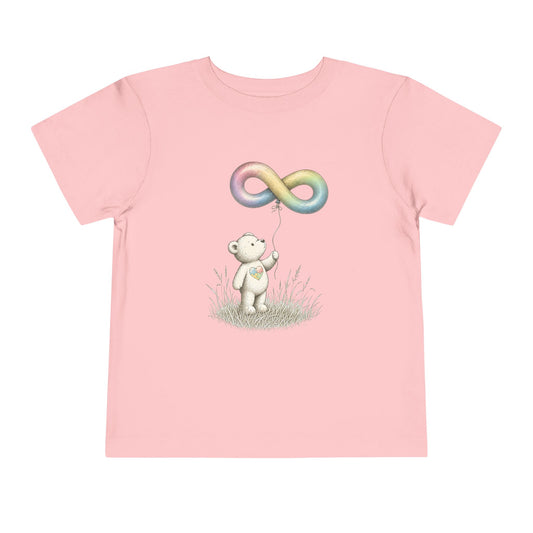 Toddler Tee — Bear Holding Rainbow Infinity Balloon Cute Kids Shirt image 0