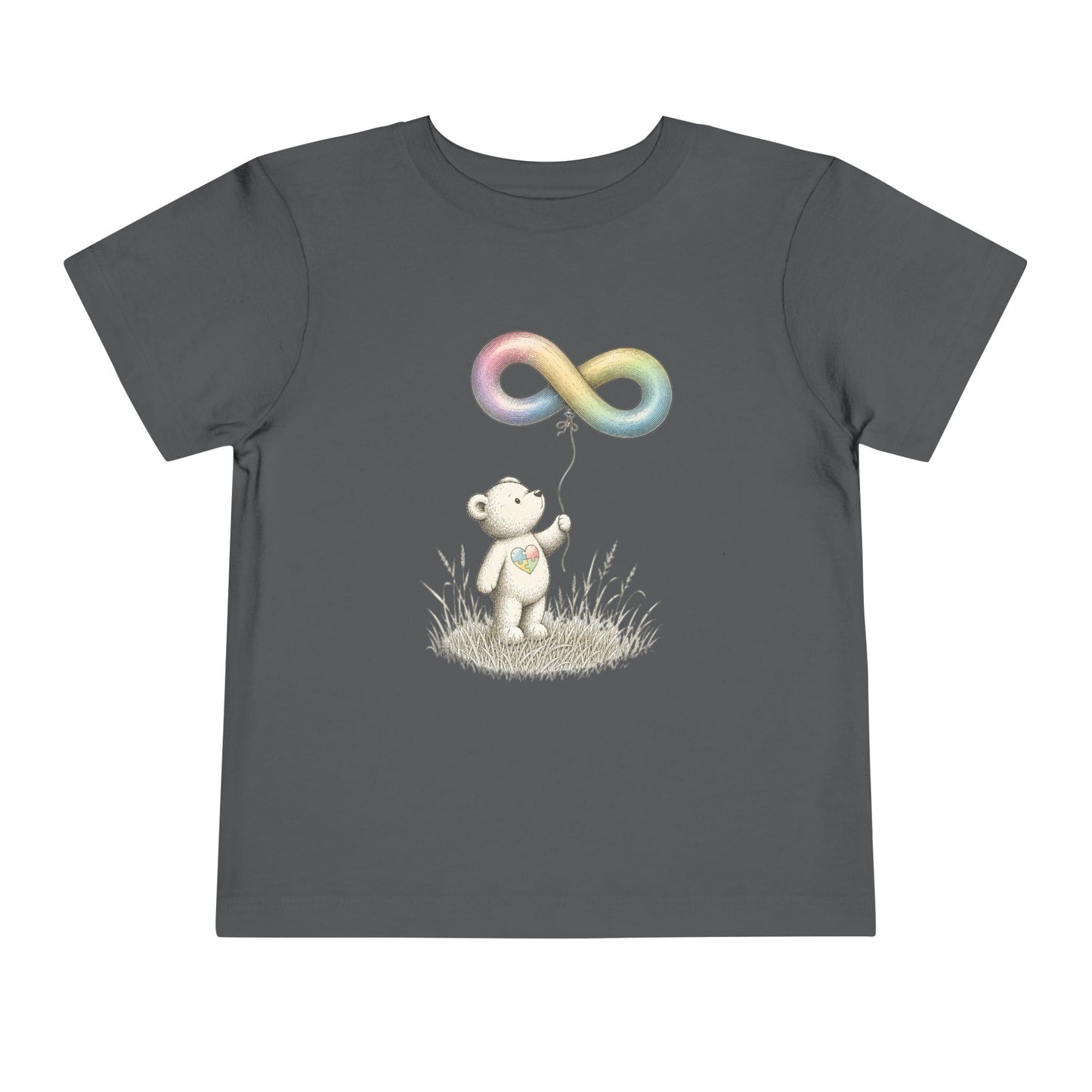 Toddler Tee — Bear Holding Rainbow Infinity Balloon Cute Kids Shirt - Asphalt, 2T image