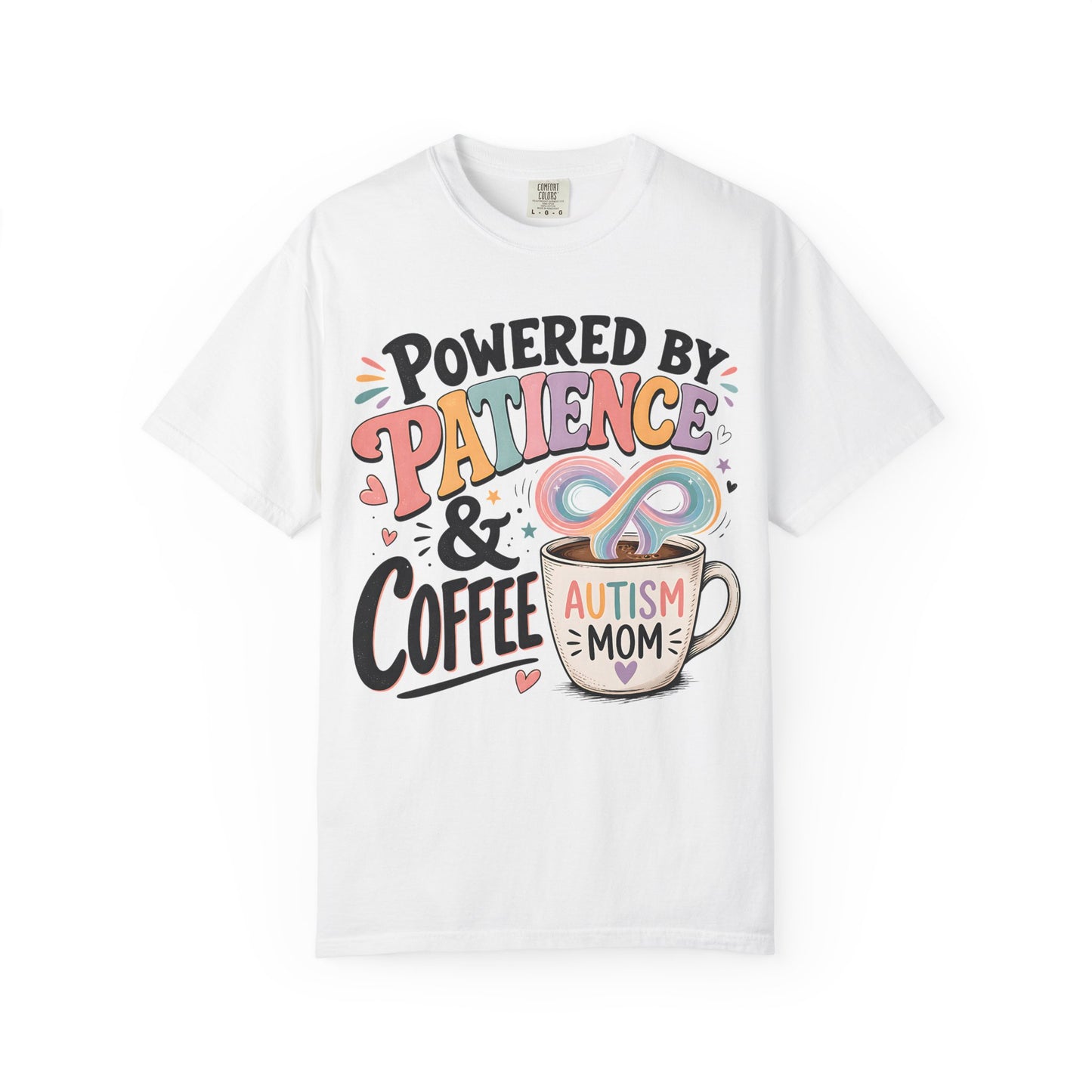 Autism Mom T-Shirt — "Powered by Patience &amp; Coffee" Graphic Tee image
