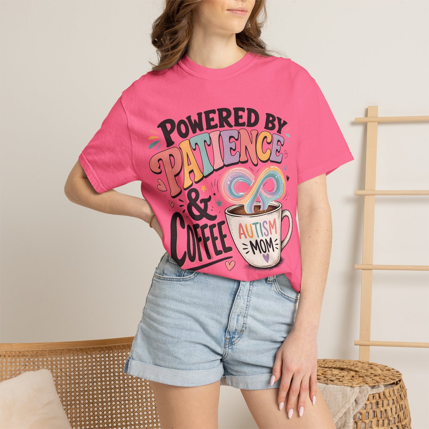Autism Mom T-Shirt — "Powered by Patience &amp; Coffee" Graphic Tee image 47