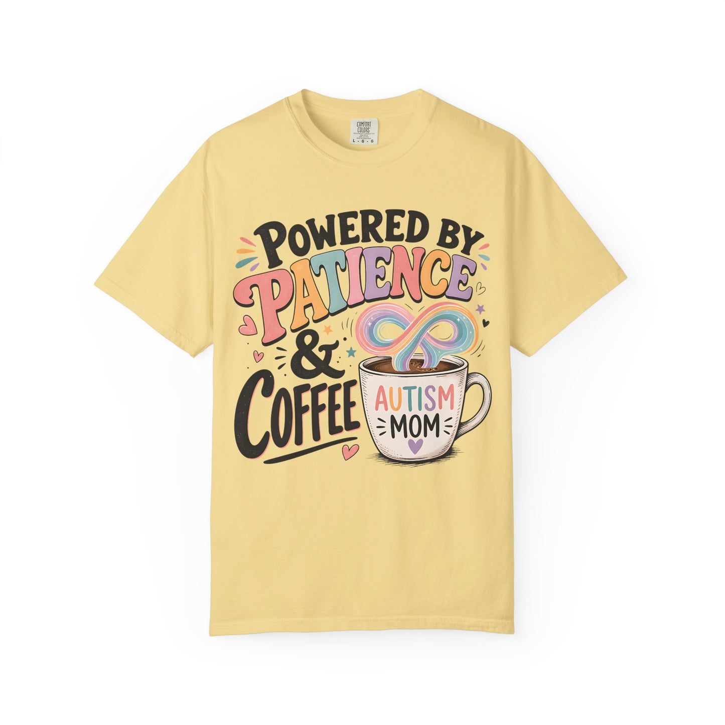 Autism Mom T-Shirt — "Powered by Patience &amp; Coffee" Graphic Tee image