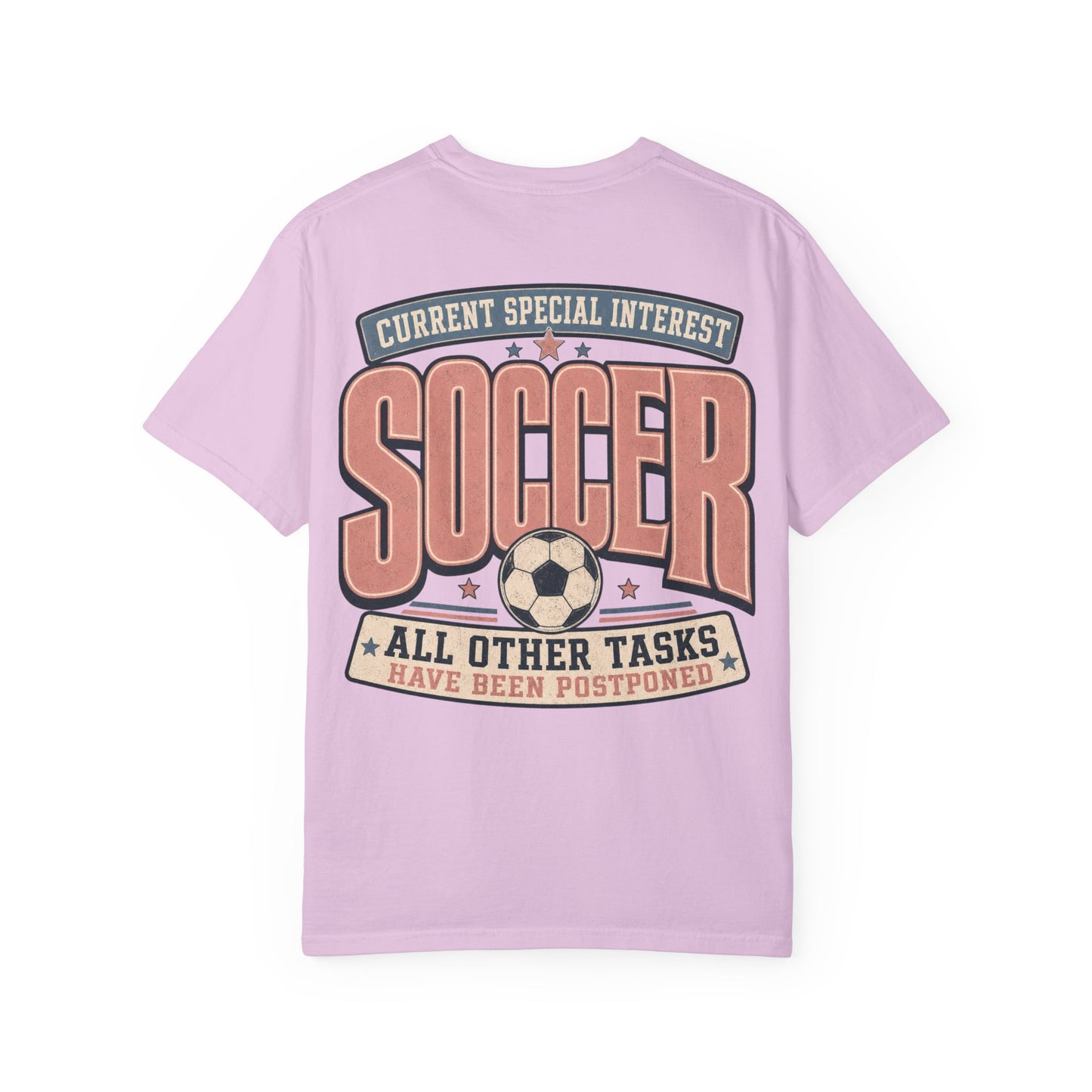 Soccer Graphic T-Shirt — “Current Special Interest: Soccer” Vintage Sports Tee Adult BACK PRINT
