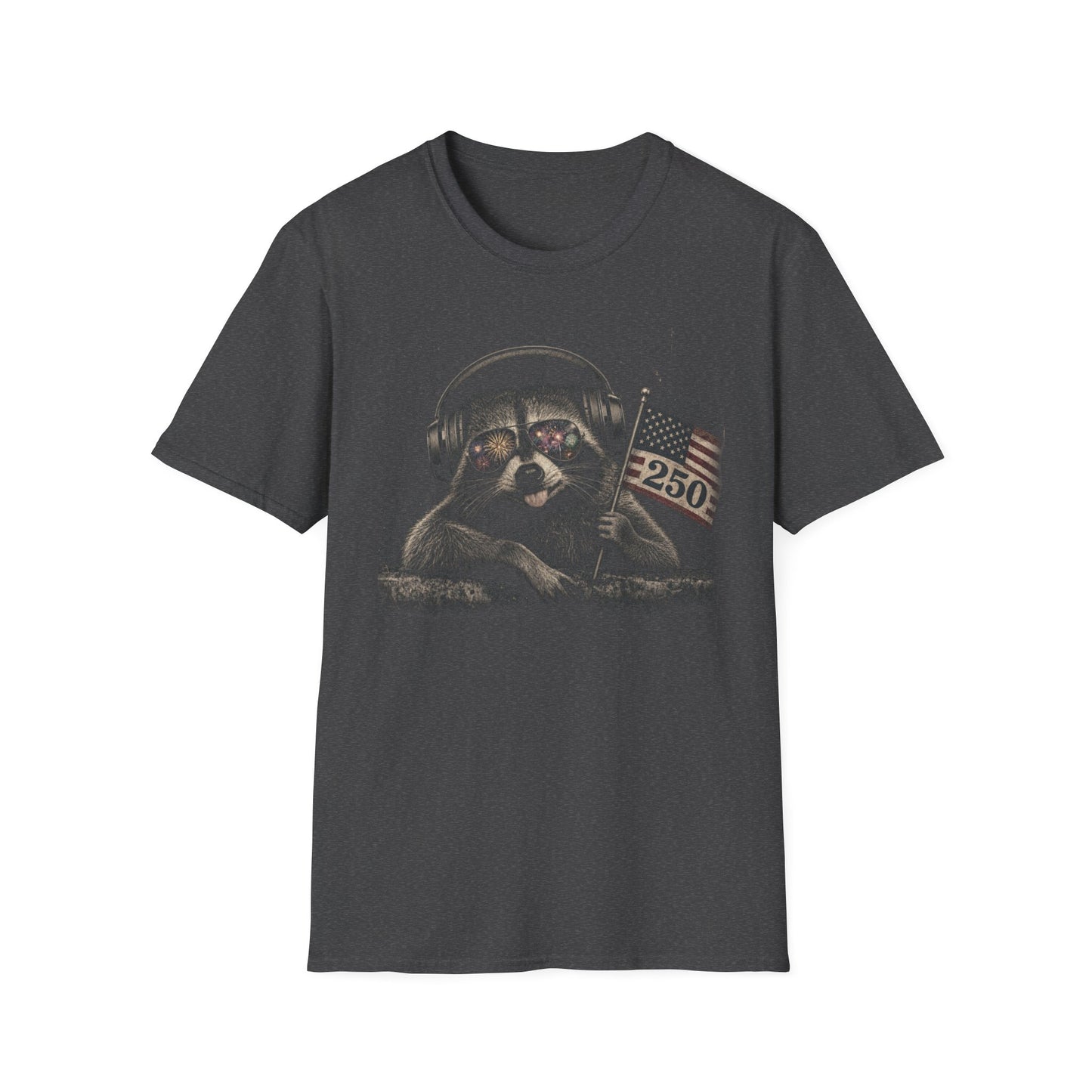 Raccoon With Headphones & Flag 4th of July — Retro America's 250th Anniversary  Americana Graphic T-Shirt