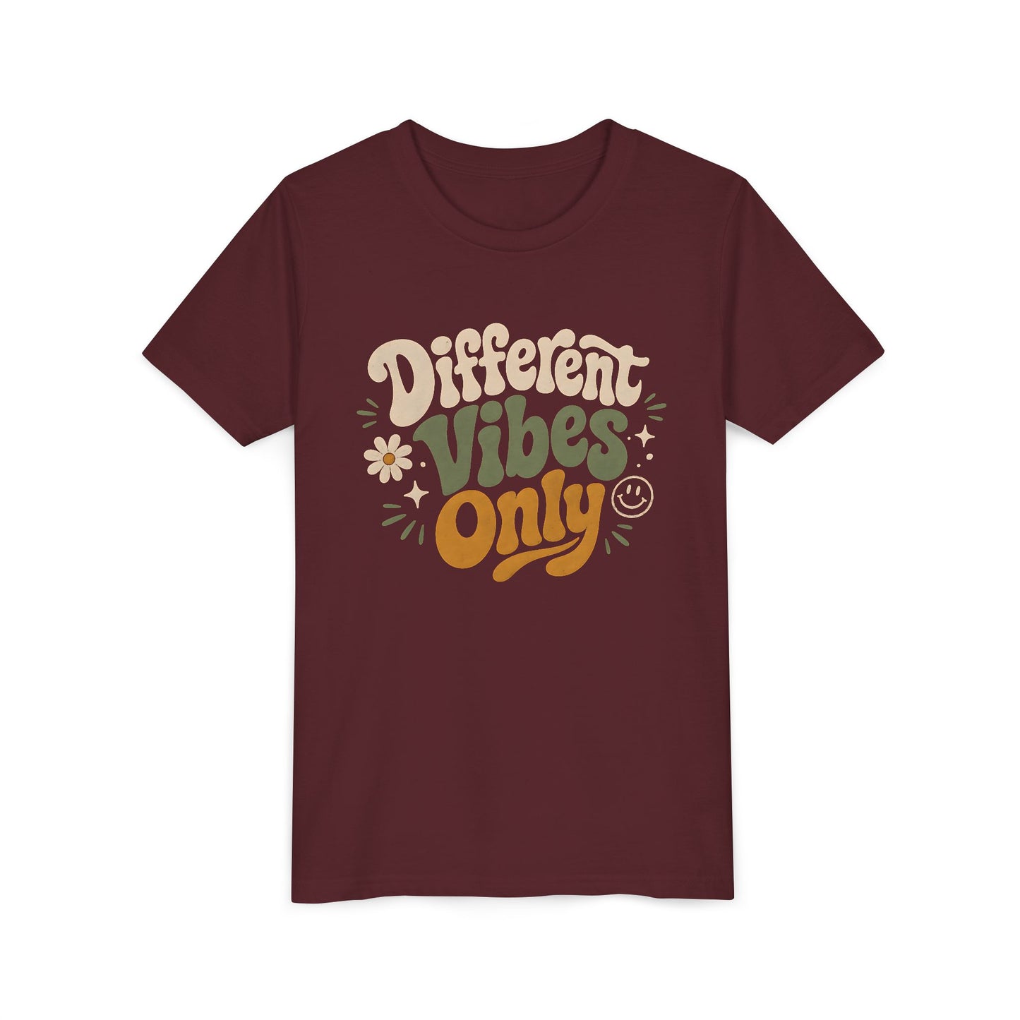 Youth Tee — "Different Vibes Only" Retro Flower Kids T-Shirt