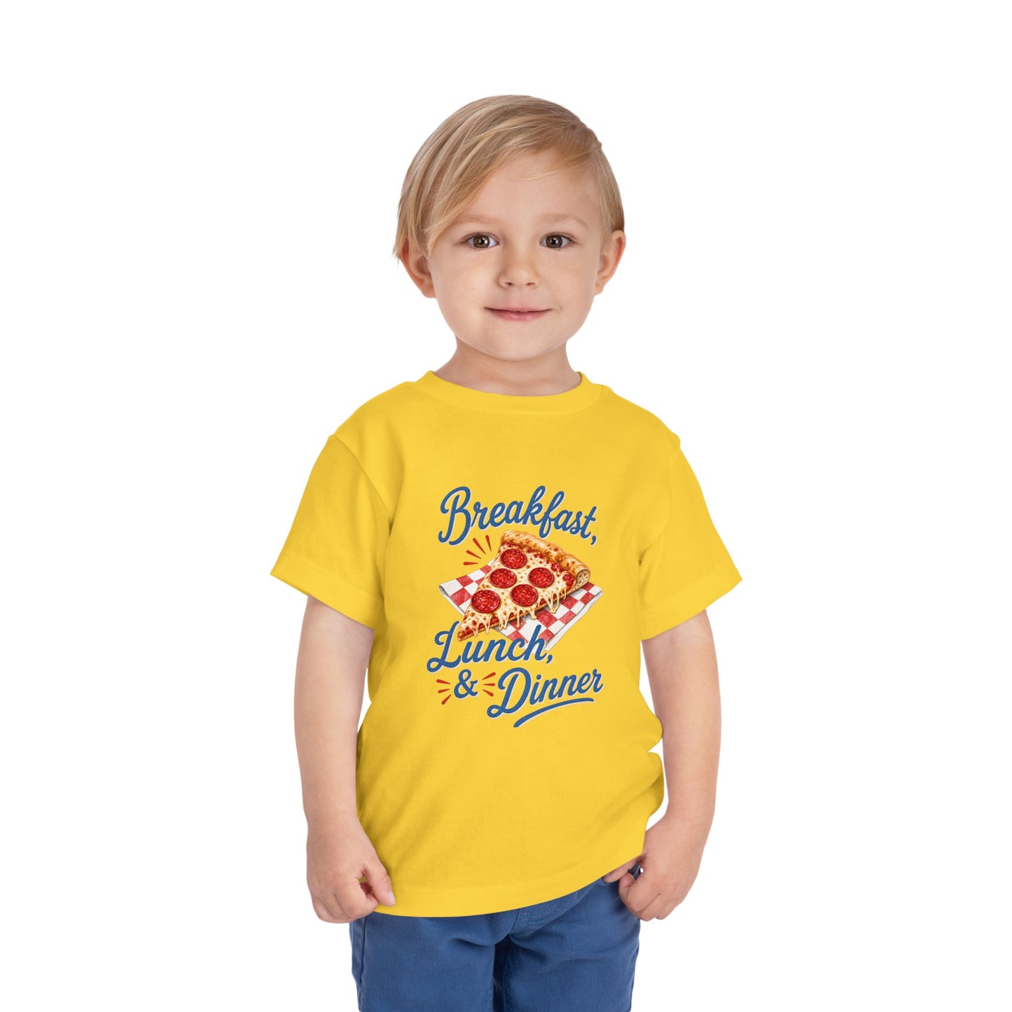 "Breakfast, Lunch & Dinner" Pizza Graphic Toddler Tee