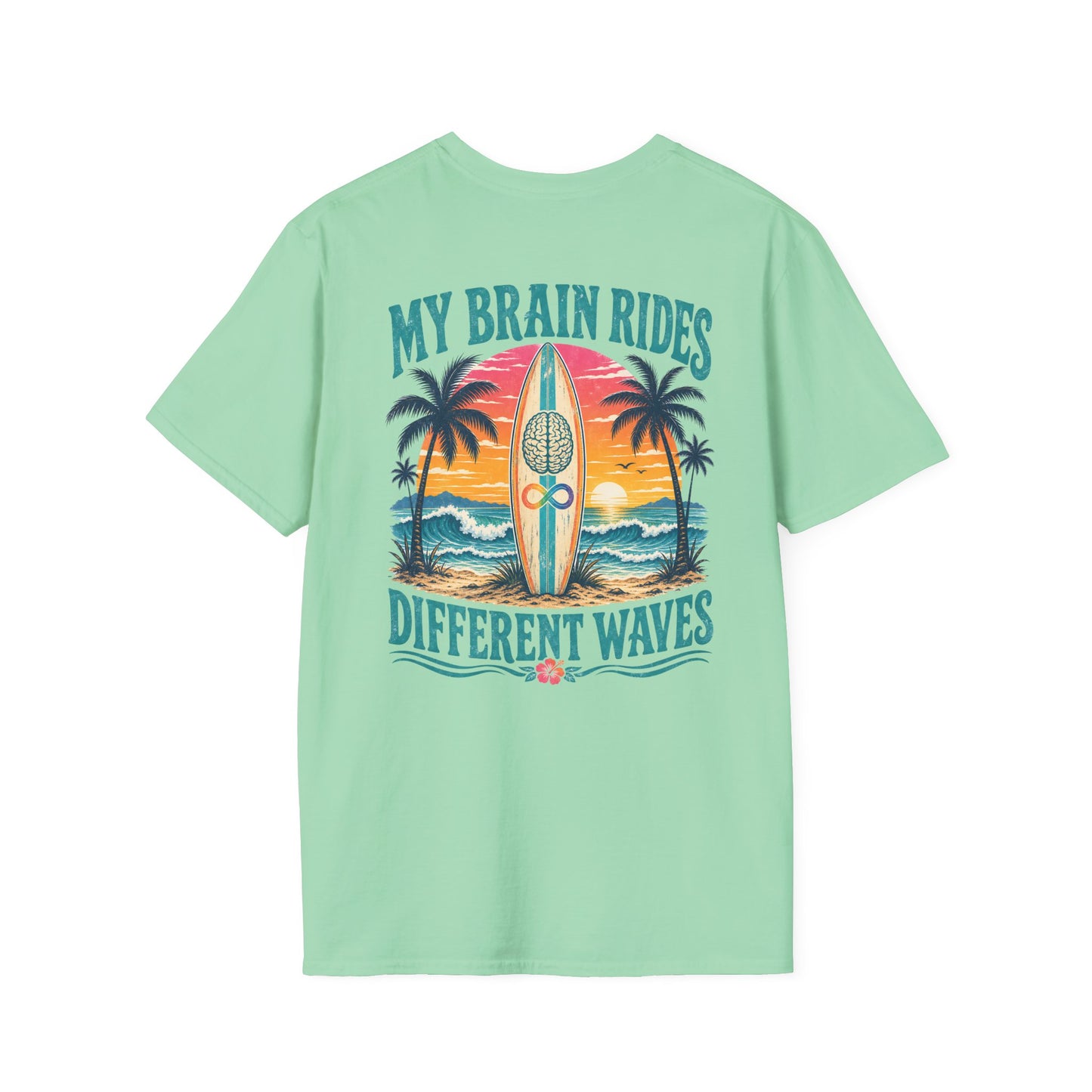 Retro "My Brain Rides Different Waves" Neurodiversity Surf T-Shirt