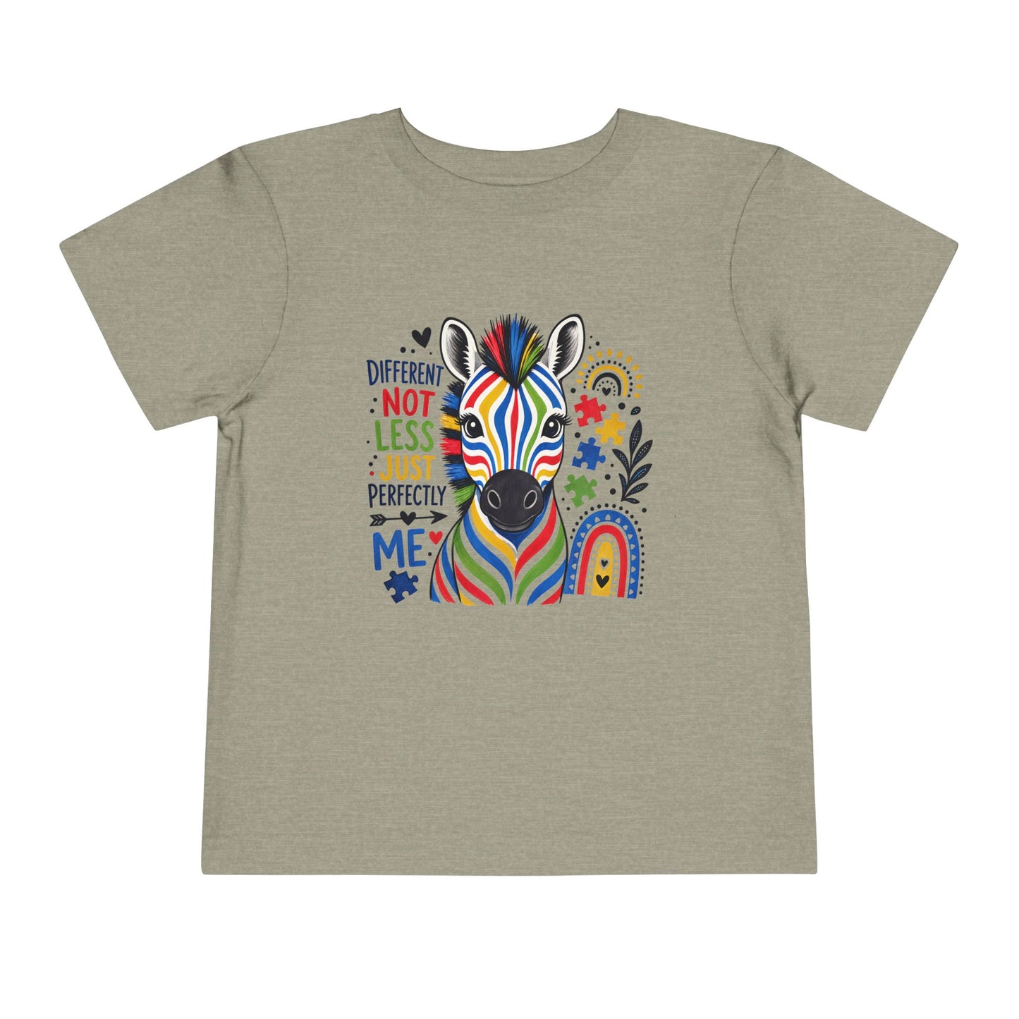 Toddler Tee — Colorful Zebra "Different Not Less, Just Perfectly Me"