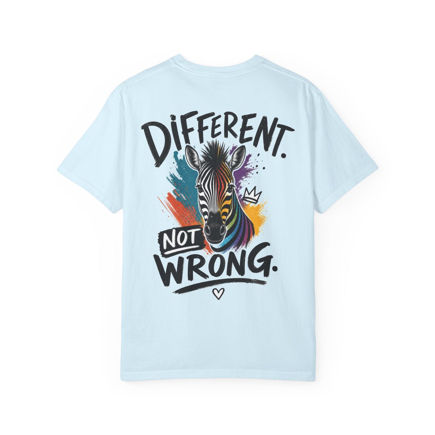 Different Not Wrong Zebra T-Shirt — Neurodivergent Colorful Inspirational Graphic Tee