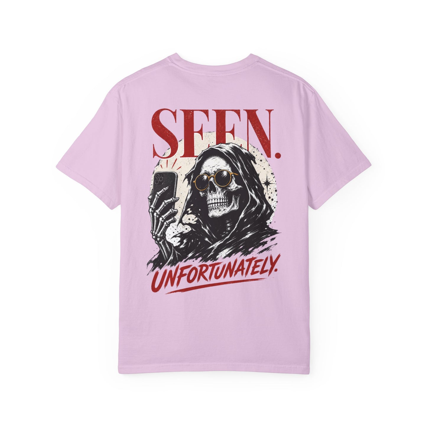 "Seen. Unfortunately." Skull Selfie Graphic T-Shirt