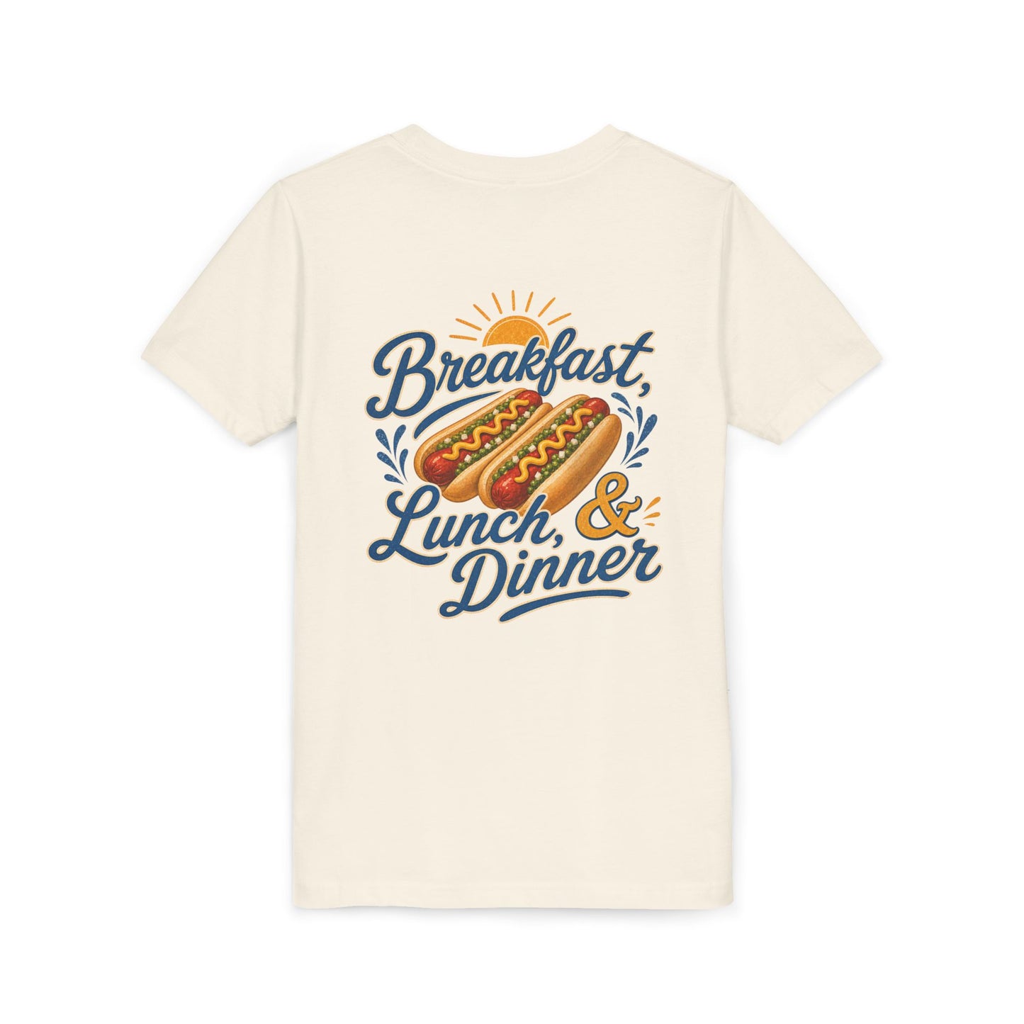 “Breakfast, Lunch & Dinner” Hot Dog Graphic Tee Youth BACK PRINT —