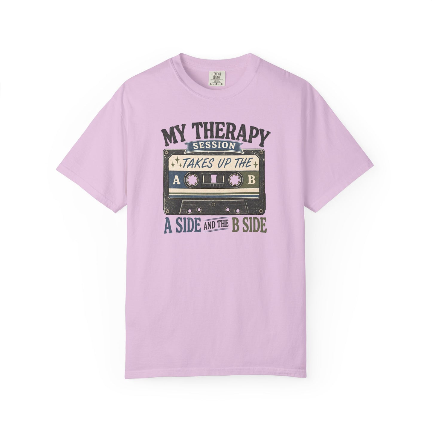 “My Therapy Session Takes Up the A Side and the B Side” Cassette Therapy T-Shirt —Vintage Music Tee