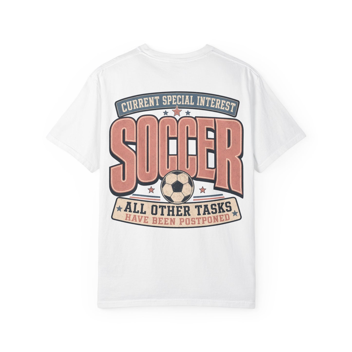 Soccer Graphic T-Shirt — “Current Special Interest: Soccer” Vintage Sports Tee Adult BACK PRINT
