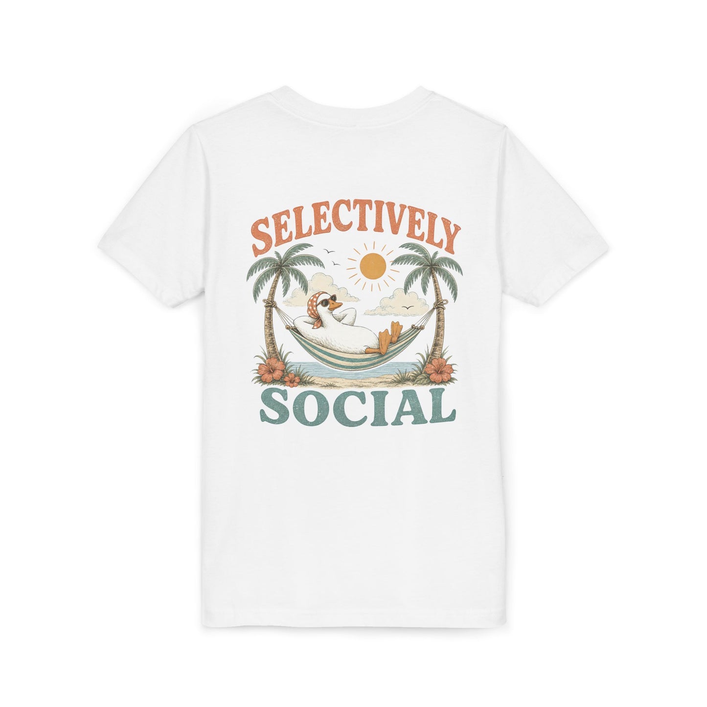 Youth Tee — Silly Goose "Selectively Social" Hammock Graphic Kid’s T-Shirt BACK PRINT