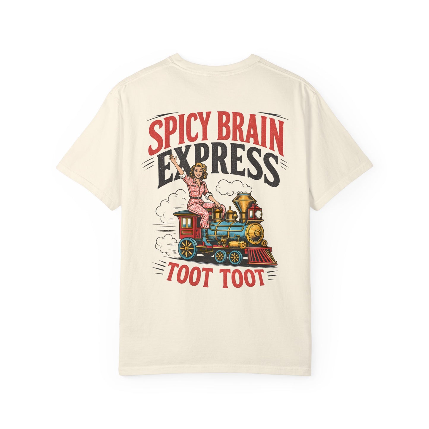 Spicy Brain Express T‑Shirt — Vintage Train Graphic "Toot Toot" BACK PRINT